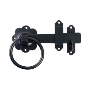 Ring Handled Gate Latch | 150MM | Black - For use on light domestic gates. External handle allows the gate to be opened from the outside.