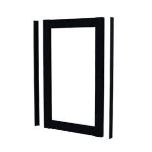 Three-piece black doorway frame separated into left, top/bottom, and right pieces, forming an open rectangle.